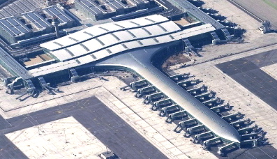 Vista aérea de la Terminal 1 de Barcelona-El Prat