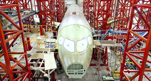 Fuselaje del CSeries que se utilizará para las pruebas estáticas / Foto: Bombardier