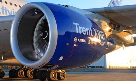 El motor, en el A380 que utiliza Airbus para vueos de prueba / Foto: Airbus