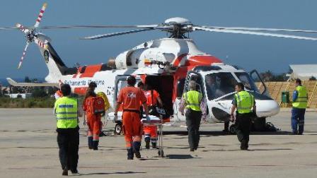 El helicóptero de Salvamento Marítimo, durante el ejercicio / Foto: Aena