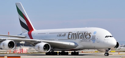 A380 de Emirates, en Barcelona el pasado mes de febrero