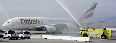 Llegada del A380 de Emirates a Los Ángeles