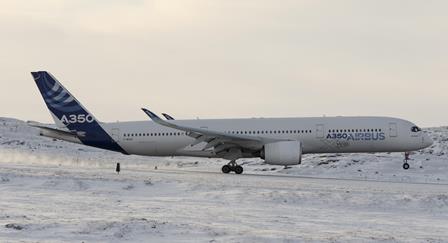 El A350, en Iaqluit (Canadá)