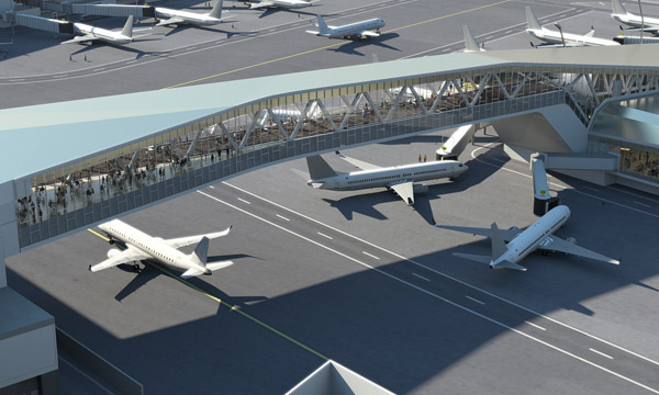 Puentes que conectarán el edificio terminal con las zonas de embarque