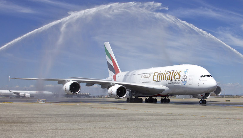 Bautizo del A380 al llegar a Madrid / Foto: Emirates  