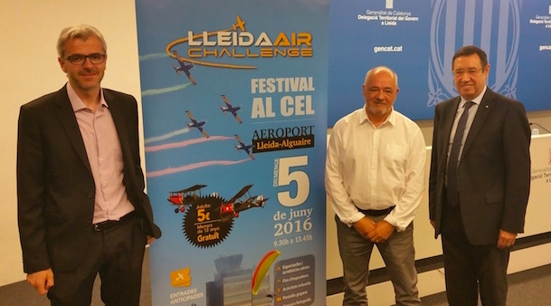 Ramon Farré, Miquel Vila i Jordi Candela (de dreta a esquerra), en la presentació del festival aeri Lleida Air Challenge