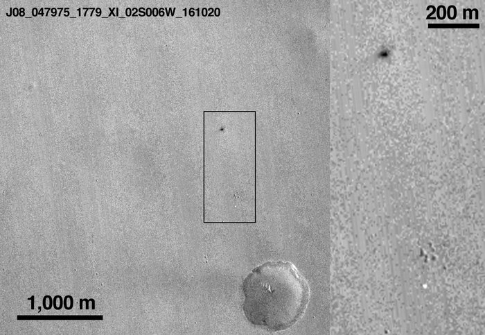 El punto negro corresponde al impacto de Schiaparelli en Marte / ESA